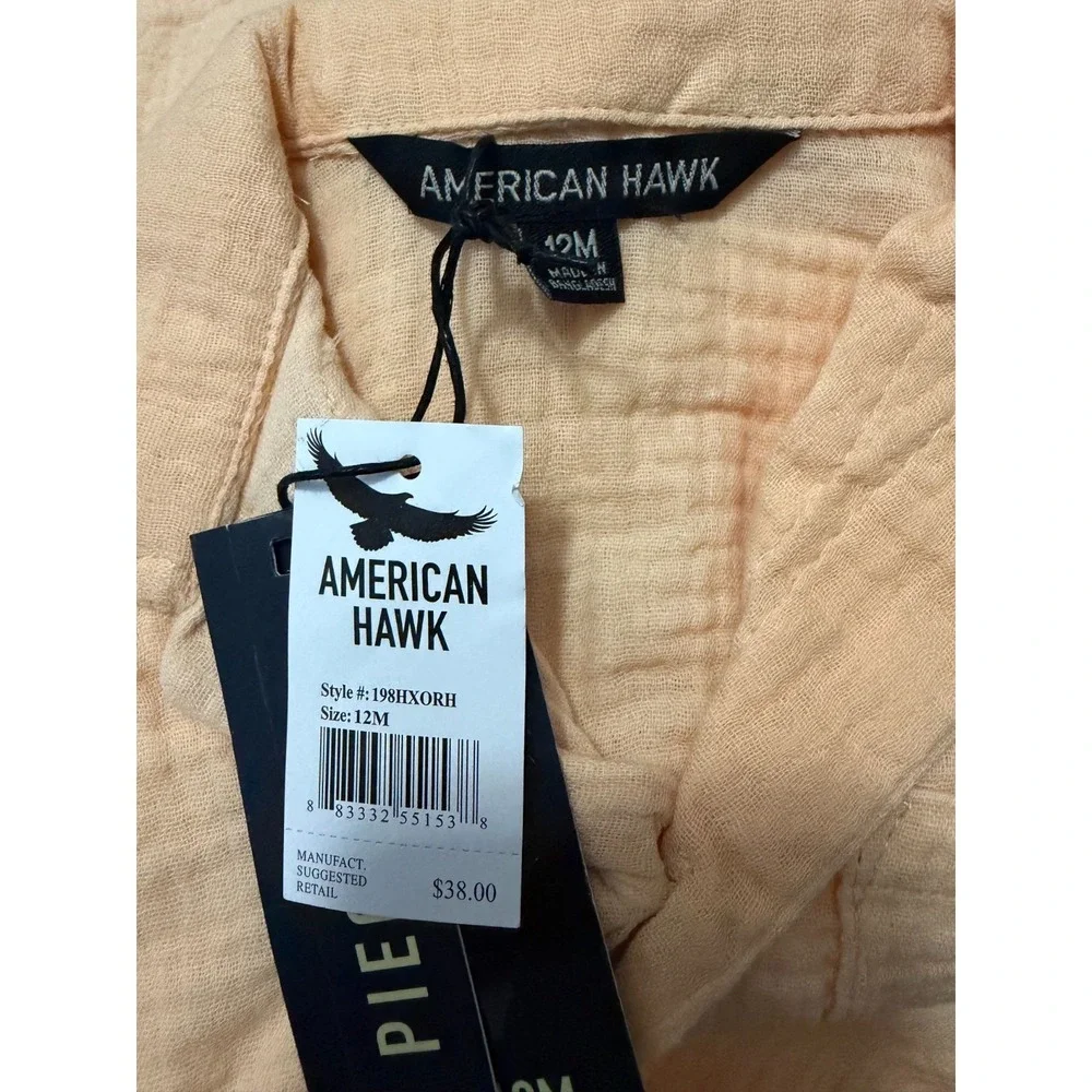 American Hawk Boys 2 Piece Set 12M Apricot Gauze Cotton Shirt Shorts Outfit‎
